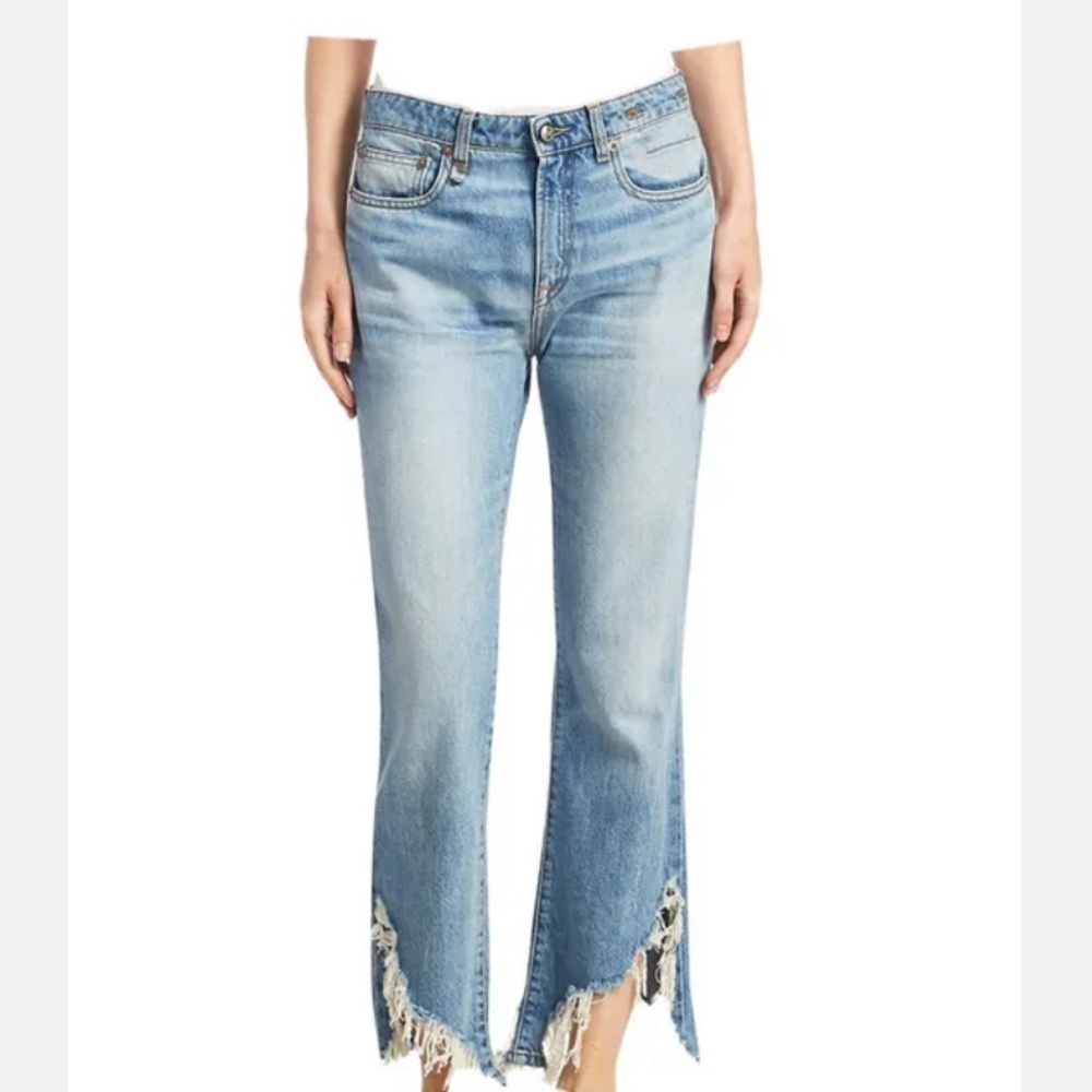 R13 Kick Fit Long Jeans Size 27 Denim Made In Italy Fray Cropped